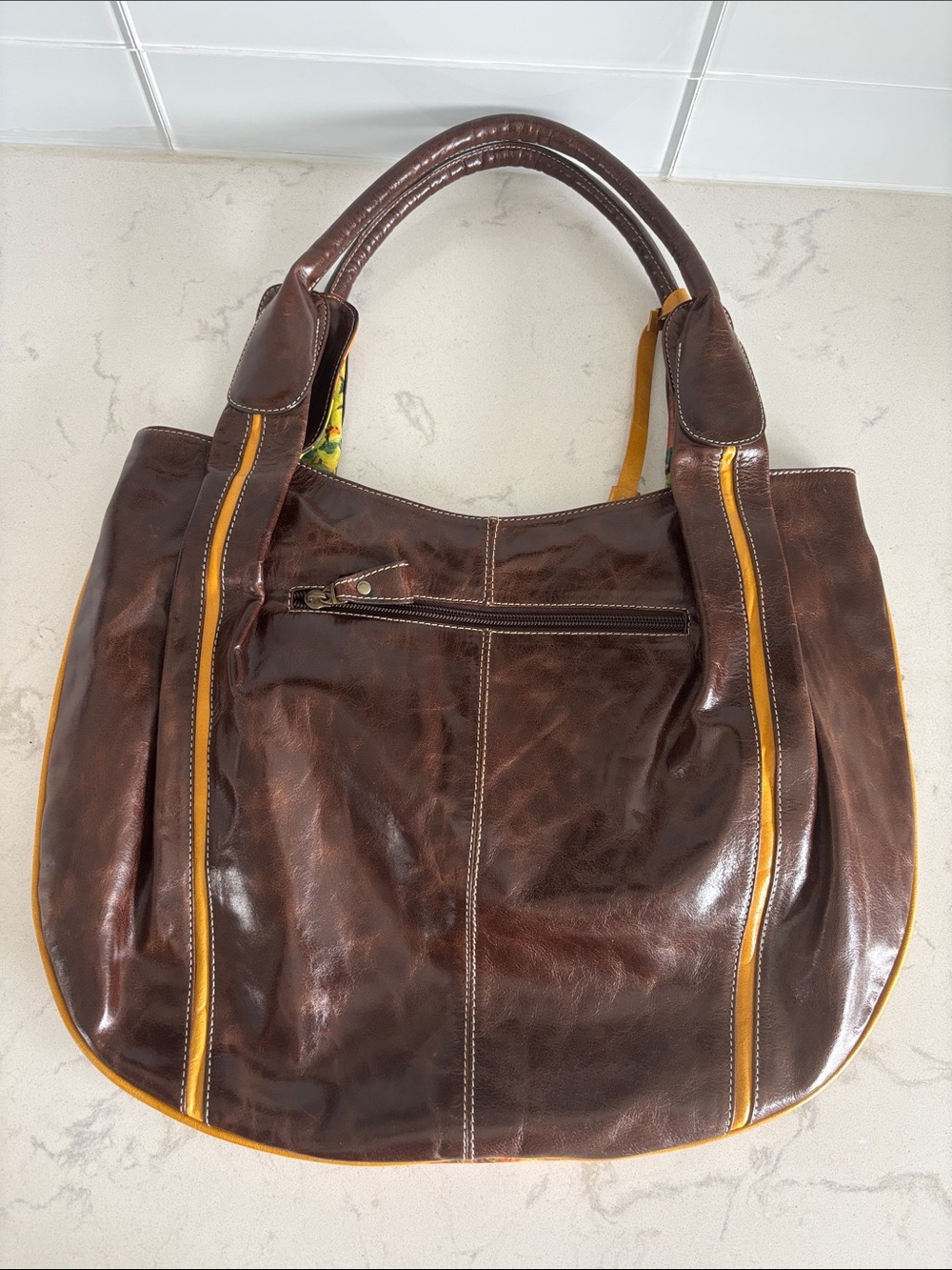 Stunning Maurizio Taiuti Leather Tote Bag with Tassel - Brown & Multicolor - Picture 3 of 8